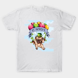 Pug Dog Flying With Balloons T-Shirt